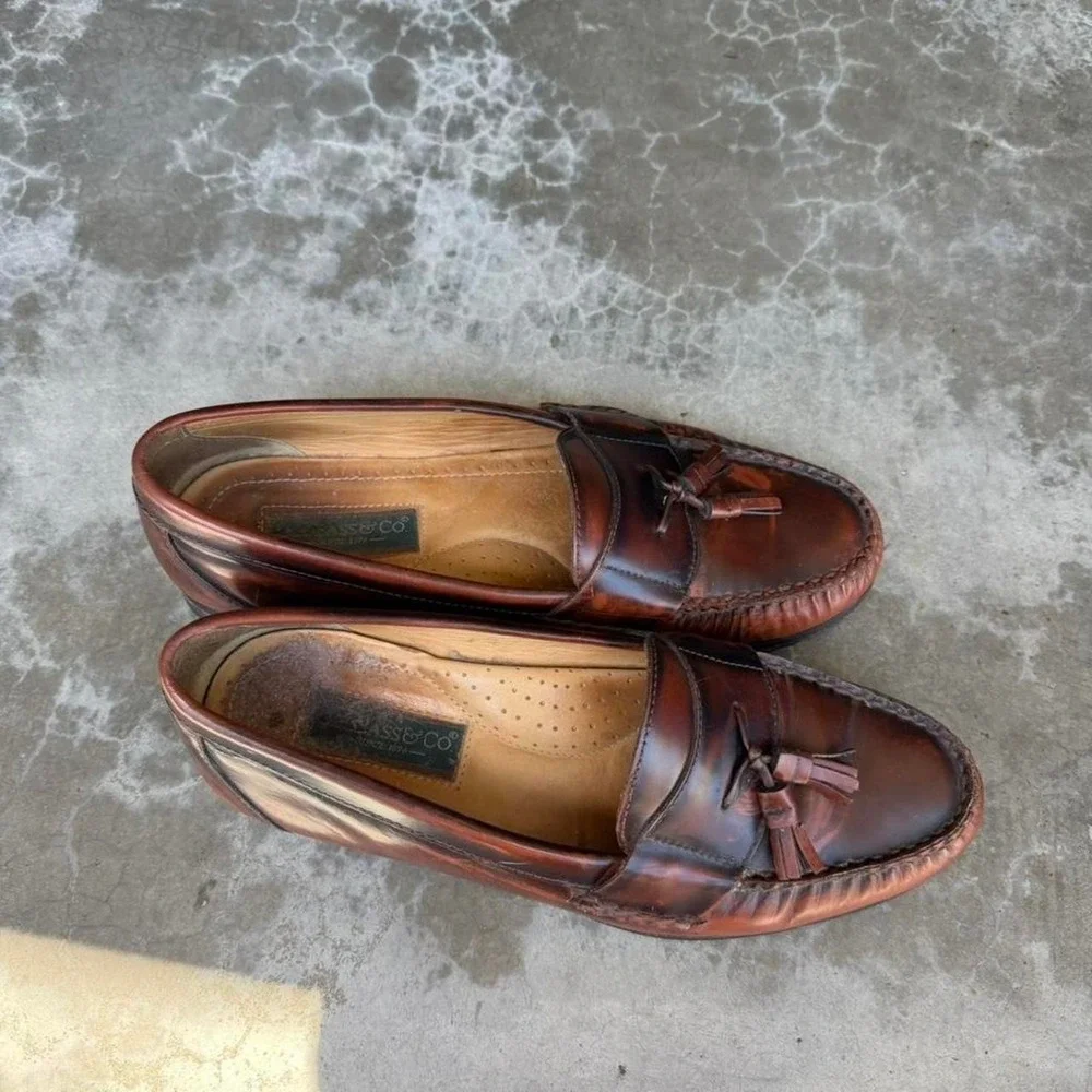 vintage 90's burnt orange leather tassel loafers shoes GH BASS & CO 9 1/2